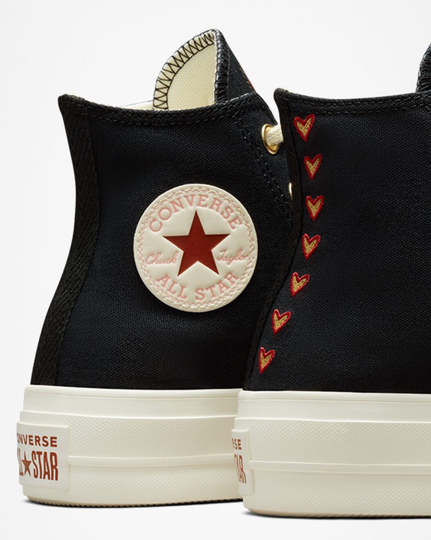 Topanky Na Platforme Converse Chuck Taylor All Star Lift Hearts Vysoke Damske Čierne Tmavo Červené | SK HUFRN3